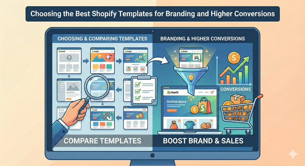 Diagram visual showing comparisons to consider fro shopify templates