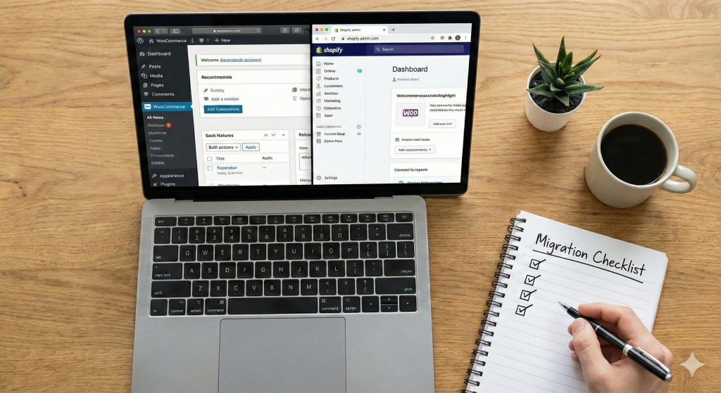 Man doing checklist for woocommerce vs shopify migration