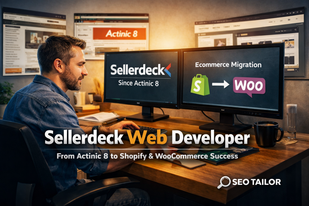 Image of a sellerdeck web developer sitting at his computer designing sellerdeck web site